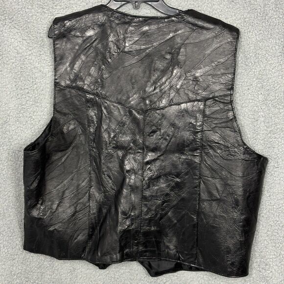 Leather Works Mens 2XL Patchwork Black Genuine Leather Snap Vest Pockets - Picture 2 of 16